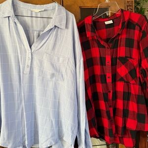 Women’s Lush Blue Checkered Shirt + Abound Red +Black Checkered Shirt Size XXL